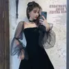 Casual Dresses Fashion Mesh Stitching Bubble Sleeve Dresses Women Spring Autumn Strapless midja Puffy Dress Black Y2209