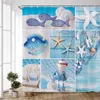 Shower Curtains Nautical Anchor Rudder Sailboat Starfish Conch Blue Wood Board Splicing Print Fabric Bathroom Decor Curtain Sets