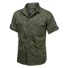 남자 캐주얼 셔츠 짧은 슬리브 버튼 블라우스 여름 새 남성 군용 셔츠 멀티 포켓 남성 폭격기 tshirt 슬림 한 단단한 의류