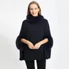 Pulls pour femmes automne femmes tricoté Poncho avec col en fourrure véritable manchette mode décontracté véritable laine chaud pull pull pull