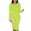 Sıradan Elbiseler Sıska Parti Elastik Kadınlar Bodycon Dress Ofis Lady Elegant Neon Kalem Kılıf Kulübü Midi Elbiseler Sonbahar Kış Tövesleri G3094 Y2209