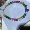 Strand Fine Colorful Tourmaline Natural Stone Armband Runda p￤rlor med vattendroppe f￶r Women Girl Beauty Jewelry