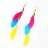 Plume colorée balancent Vintage bohème longue chaîne boucles d'oreilles à franges tempérament fée gouttes d'eau boucles d'oreilles Boho bijoux indiens