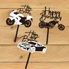 Festive Supplies Car Motorcycle Happy Birthday Cake Topper Acrylic Gold Motorbike Cupcake Party Decorations Baking DIY Accessories