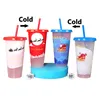 Creative Christmas Drinkware Cold Color-changing Plastic Cups Christmas Decoration Juice Cup With Lid and Straw