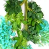 Flores decorativas 110 cm Verde Hojas artificiales Plantas Vine Wedding Party Home Garden Valla Decoración Rattan Wall Hanging Creeper Ivy