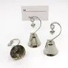 50pcs Wedding Favours Urocze Chrome Bell Place Karta/uchwyt na zdjęcie z zwisającym sercem Charm Party Stół Karty