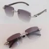 Lunettes de soleil sans monture serties de diamants de luxe Femme originales en corne de buffle noire marbrée Hommes 3524012 Verres sculptés Big Stones Lunettes de soleil Unisexe Carré Or 18 carats Taille 58