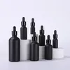 Bouteilles d'huile essentielle en verre noir mat Flacon compte-gouttes avec capuchon en aluminium anodisé brillant 5 ml 10 ml 15 ml 30 ml 50 ml 100 ml SN4700