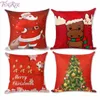 Decoraciones navideñas FENGRISE Feliz Navidad Decoraciones para el hogar Funda de almohada de Navidad Papá Noel 45x45 cm Reno Funda de lino Cojín Año Decoración 220926