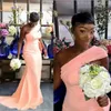 African Nigerian Latest One Shoulder Mermaid Bridesmaid Dresses 2023 Pleats Garden Country Wedding Guest Party Gowns Maif of Honor Dress Plus Size BC9852 GC0926x3