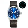 Polshorloges Vintage Frieger Men kijken 39 mm roestvrij staal BGW9 lichtgevende saffier kristallen skelet lederen band mechanisch