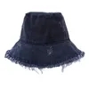 Skąpy brzegowe czapki Summer unisex frędzle myte dżinsowe moda dla kobiet szeroka składana czapka panama na zewnątrz fisherman's kapelusz 220923