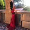 Feestjurken Red Silk Mermaid Prom Dresses Spaghetti Backless Sweep Train Appliques Long Evening Party Jurk Vestidos de Mujer Para Bodas 220923