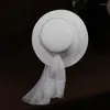 Cabeças de cabeça Slbridal White Yarn Flower Bridal Wedding Wedding Women Hats Cap, senhoras elegantes partidos da igreja decoração véu