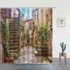 Zasłony prysznicowe Zestaw krajobrazu 3D Europejski wiejskie miasteczka uliczna sceneria na ścianę wiszące w łazience Dekor wanna z haczykami 220926
