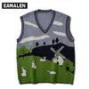 Мужские свитера Harajuku Contrast Color Park Rabbit Tripted Sweater Жилета мужская негабаритная рукавов Женский ретро -стрит хип -хоп население 220926