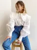 القمصان البلوزات النسائية Mnealways18 Big Peter Pan Collar Bluse Blouse Long Sleeve White Cotton Tops Female Spring Summer Frill Shirt 220923