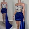 Robes De Soirée Robes De Bal Pour Les Femmes Parti Sexy Bleu Royal Sans Bretelles Courtes Sirène Perlée Mini Cocktail Robe De Soirée 220923