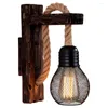 Wall Lamp Industrial Vintage Retro Rope Light Wooden Bedside Sconce For Bedroom Restaurant Aisle Farmhouse Decor