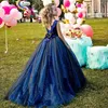 Nouveaux applications Robes de la princesse Blue Star Flower Girl With Train Pageant Robe de bal de la robe de bal