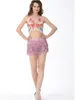 Paillettes de paillettes de danse du ventre pour femmes jupes ￠ ￩tage costumes de performance des tenues rave rave jupe frange de la hanche