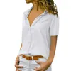 Women's Blouses Shirts Lady Work Wear Shirt Women Solid Short Sleeve Chiffon Blouses Elegant Lapel Summer White Yellow Blouse Tops Plus Size 5XL 220923