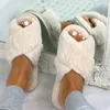 Slippers Warm fluffy slippers womens plush comfortable faux fur cross indoor floor flat soft shoes ladies women 220926