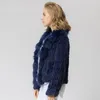 Women s Fur Faux CR072 Knitted Real Rabbit Coat Overcoat Jacket With Collar Russian Winter Thick Warm Genuine 220926