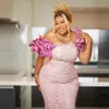 Vestidos de baile plus size um e túnios de ombro de soiree miçangas apliques no comprimento do tornozelo sereia operando vestido