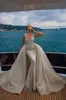 Luxury Beading Mermaid Wedding Dress With Detachable Train V Neck Bridal Gowns Sequined Crystal robes de mariee