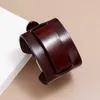 Adjustable Leather Bangle Cuff Pin Buckle Bracelet Wristand for Men Women Fashion Jewelry Black