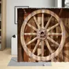 Zasłony prysznicowe Barn Wood Wagon Wheel Kurtyna Farmhouse Vintage Ziarno Rustykalna tkanina ścienna Kąpiel Wodoodporny wystrój łazienki