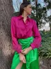 Blusas de mujer Camisas Mnealways18 Puños de plumas Mujeres elegantes Rosa de gran tamaño y tops Empalme Primavera Satén Oficina Damas 220923