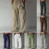 Pantalons pour hommes 2022 Automne Produits Poche Impression Lâche Droite Coton Et Lin Cordon De Serrage Sport Décontracté