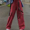 Kvinnor Pants Capris Houzhou Punk Cargo Plaid Women Gothic Harajuku Red Checkered Wide Leg Byxor för kvinnlig Autumn Streetwear Hippie Fashion 220922