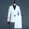 Ternos masculinos branco duplo peito casamento noivo fraque terno masculino palco cosplay capitão traje homme baile de formatura masculino com calças xxl