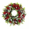 Decorative Flowers Christmas Wreath Winter Wreaths For Front Door Handcrafted Farmhouse With Variant Red Berry Evergreen Leaf Rattan Base C