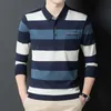 Heren PoloS MLSHP Autumn Winter Winter Gestreepte polo -shirts Mode afslaan Down Collar gebreide zakelijke losse casual man tops 3xl 220924