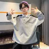 Pullover koreanska barn tröjor för stora pojkar stänger av krage toppar mode tonåring bomull lösa sportkläder kläder 8 12 14y 220924