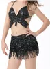 Kadınlar Glitter Pulins Tassel Etekler Sahne Performans Kostüm Rave Kıyafetler Kalça Eşarp Saçak Göbek Dans Etekleri 123