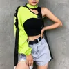 Tanques de mujer Mujeres Sexy Un hombro Reflectante Crop Tops Gargantilla Hebilla ajustable Cubrir Chaleco de corte irregular Se encoge de hombros Clubwear