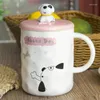 Kubki kreskówki pies kubek Piękna ceramiczna butelka z wodą w kształcie zwierzaka z osłoną i łyżką odporną na ciepło biurowe para kawy