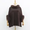 Pulls pour femmes automne femmes tricoté Poncho avec col en fourrure véritable manchette mode décontracté véritable laine chaud pull pull pull