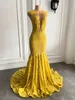 Festkl￤nningar riktigt l￥nga eleganta balkl￤nningar monterade rena Oneck Mermaid Sparkly Sequin Yellow African Black Girls Prom Gala kl￤nningar 220923
