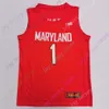 Mitch 2020 New NCAA Maryland Terrapins Stats Maglie 1 Anthony Cowan Jr. College Basketball Jersey Bianco Rosso Taglia Giovani Adulti