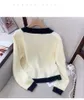Camisolas femininas Pearl miçangas vintage elegante suéter cardigã para mulheres contraste color color v luvas longa de gola longa tops moda ladies jumpers t220925