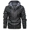 Men's Leather Faux autumn winter men's leather motorcycle jacket PU hooded warm baseball Euro Size coat 220924