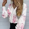 Женские блузки, женская блузка, весна-осень, элегантная модная кружевная повседневная рубашка с принтом, v-образный вырез, цветочная футболка с длинным рукавом