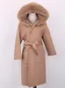 Frauen Pelz Faux FURYOUME Kaschmir Wolle Mischungen Echt Mantel Übergroßen Lose Winter Jacke Frauen Natürlichen Kragen Mit Kapuze Streetwear 220926